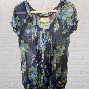 Abercrombie & Fitch Blue and Green Floral Top